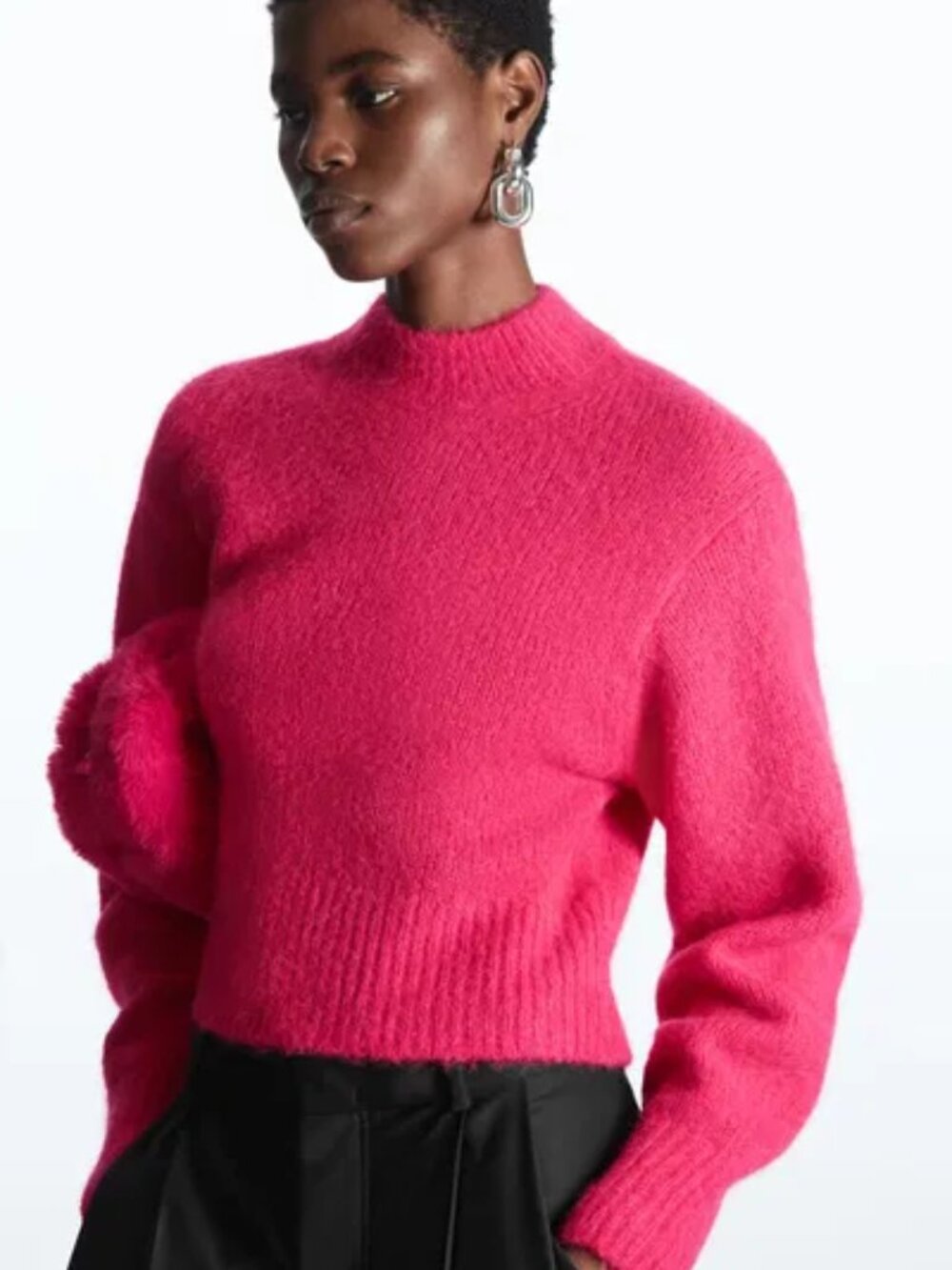 COS Alpaca Blend Fuchsia Funnel Mock Neck Cropped Sweater